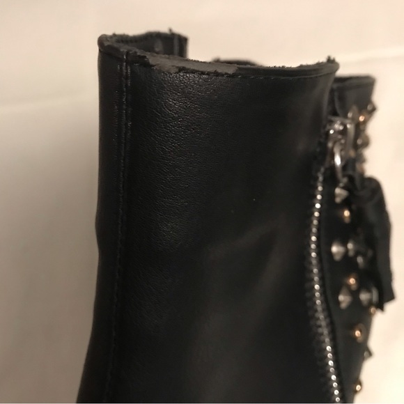 New Addition Elle Retro Zippered Black Studded High Heel Biker Bootie, Size 9W - Picture 9 of 11